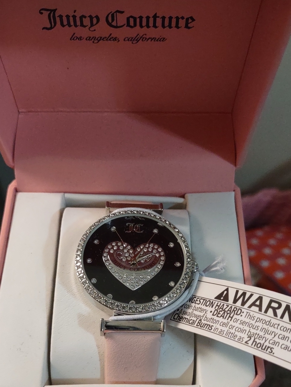 NWT Juicy Couture Black Label Crystal Heart Watch & Box Pink